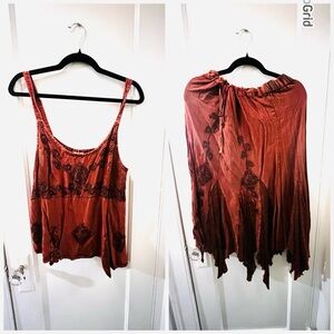 90s burgundy Boho Set